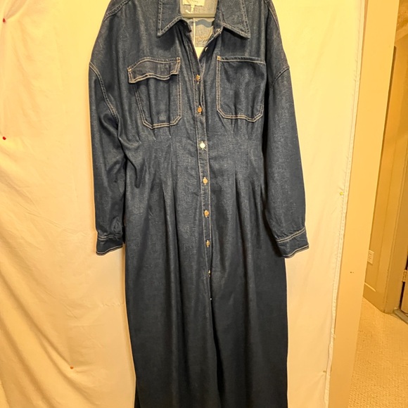 Frame The Nipped Dress Maxi Denim Dark Blue Long Sleeve - Picture 3 of 9